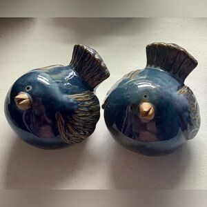 Studio Art Set of Two Blue Puffed Birds